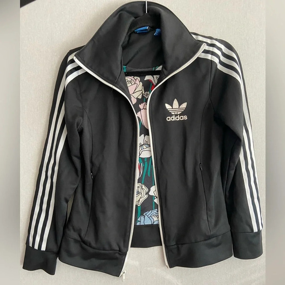 Adidas Floral Lined Athletic track full zip Jacket Sz S - Picture 1 of 14